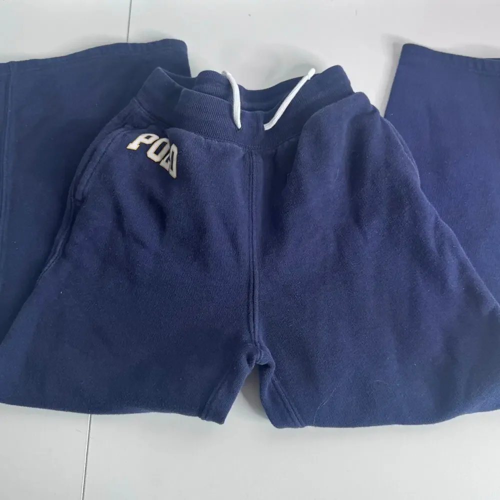Set of 2 POLO Ralph Lauren Fleece Girls Wide Leg Sweatpants 6/6x Navy/Stripes